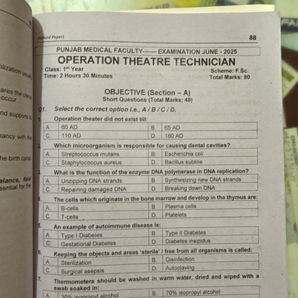 FSE operation Theatre technique part 1 Solved paper PMF