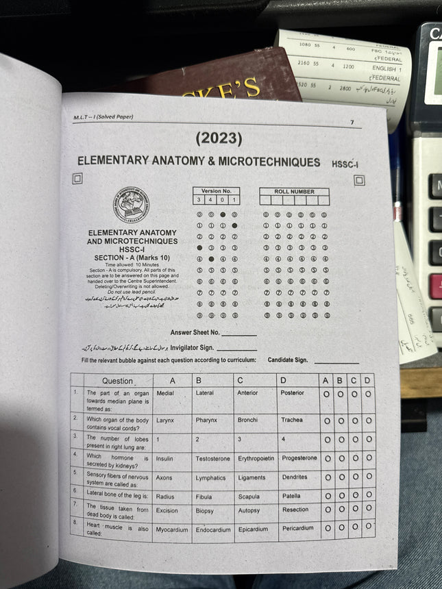 FSc Solved Papers Bank MEDICAL LABORATORY SCIENCE Solved Papers